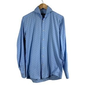 Hugo Boss Slim Fit Stretch Shirt Mens 15.5 39 Light Blue Geometric Micro Print